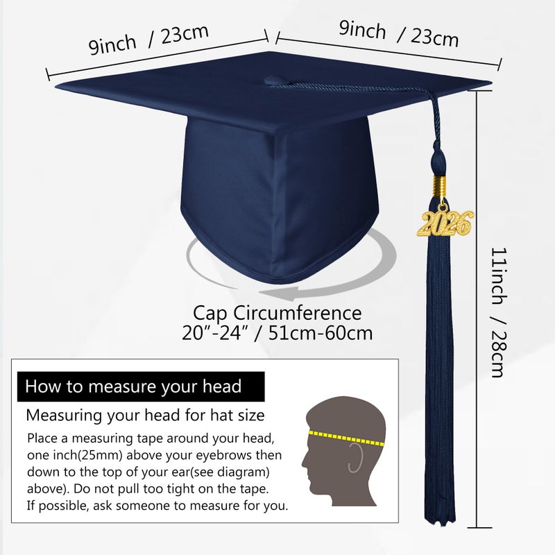 GraduationMall Unisex Adult Matte Graduation Cap with 2026 Tassel Navy Blue - Image 4